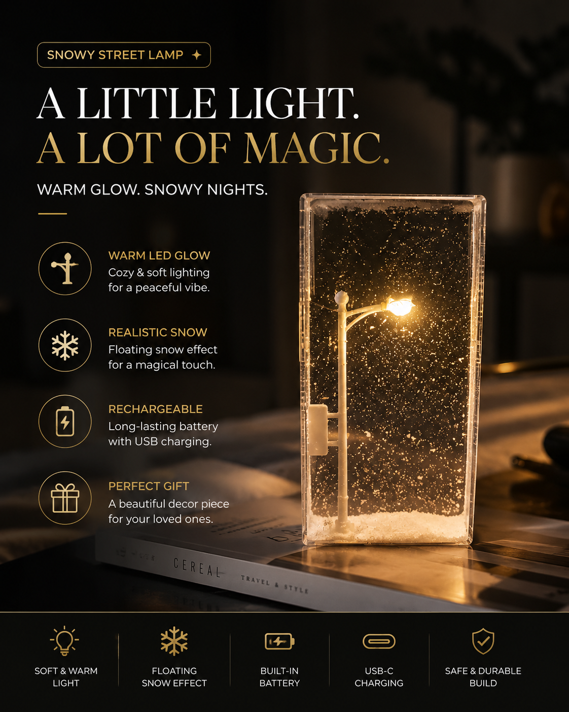 SnowGlow™ LED Snowfall Lamp – Cozy Ambient Night Light