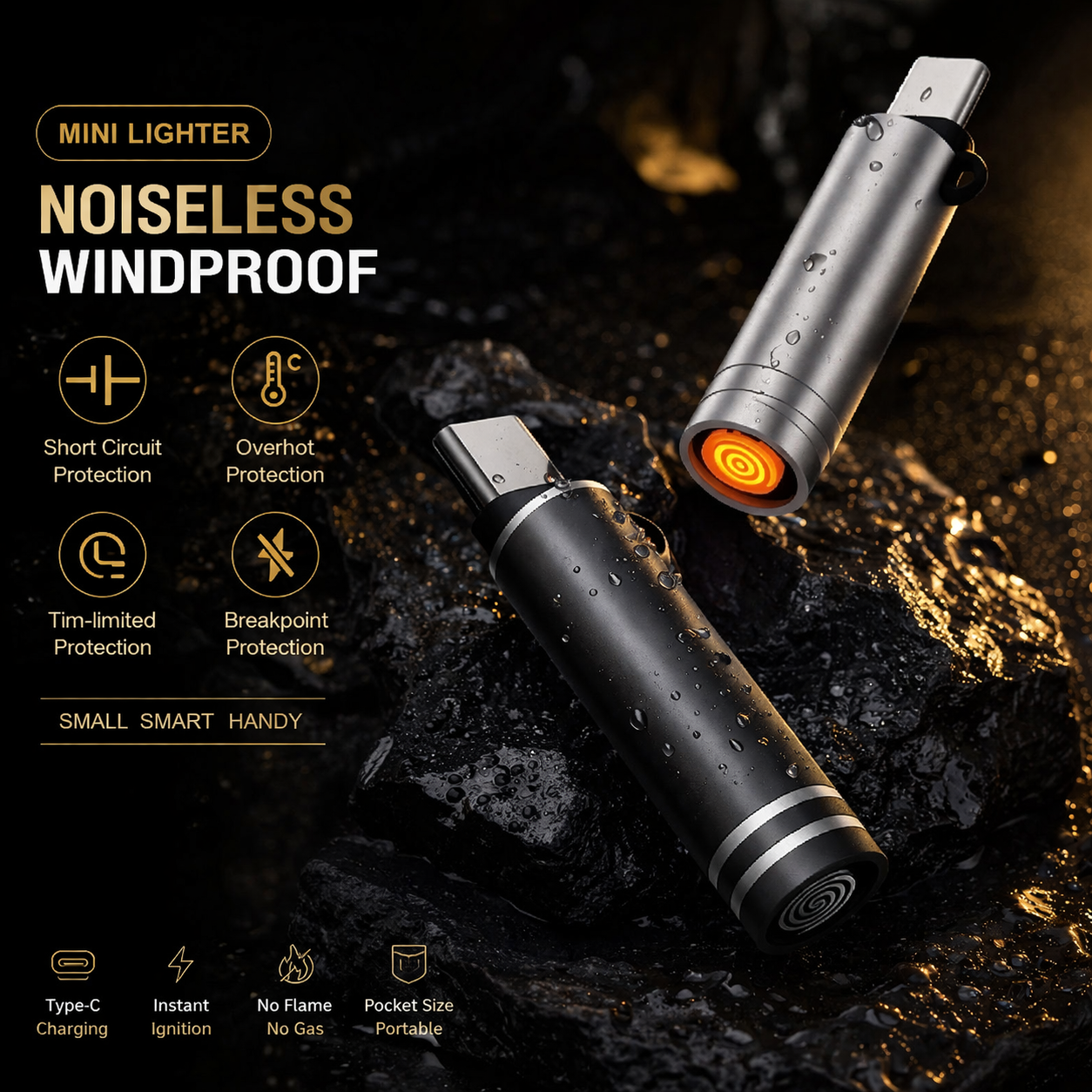 EliteCharge™ Type-C Mini Flameless Lighter – Windproof, Rechargeable & Pocket-Sized USB C Lighter India – Type C Cigarette Lighter, Rechargeable Electric USB Lighter Keychain, Portable Mobile Connect